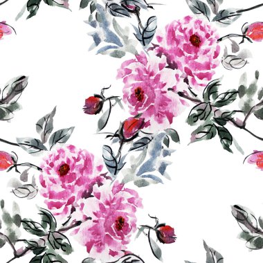 Suluboya şakayık çiçekleri, tasarım öğeleri ile zarif seamless modeli. Çiçek desenli davetiye, tebrik kartları, scrapbooking, baskı, hediye paketi, imalat, tekstil. 