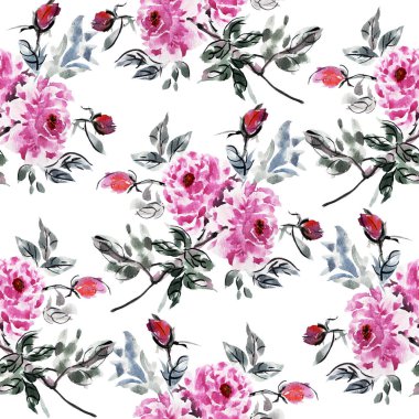 Suluboya şakayık çiçekleri, tasarım öğeleri ile zarif seamless modeli. Çiçek desenli davetiye, tebrik kartları, scrapbooking, baskı, hediye paketi, imalat, tekstil. 