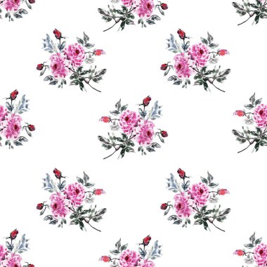 Suluboya şakayık çiçekleri, tasarım öğeleri ile zarif seamless modeli. Çiçek desenli davetiye, tebrik kartları, scrapbooking, baskı, hediye paketi, imalat, tekstil. 