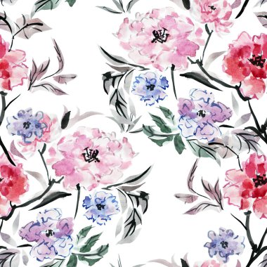 Suluboya şakayık çiçekleri, tasarım öğeleri ile zarif seamless modeli. Çiçek desenli davetiye, tebrik kartları, scrapbooking, baskı, hediye paketi, imalat, tekstil. 