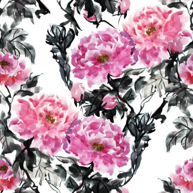 Suluboya şakayık çiçekleri, tasarım öğeleri ile zarif seamless modeli. Çiçek desenli davetiye, tebrik kartları, scrapbooking, baskı, hediye paketi, imalat, tekstil. 