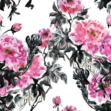 Suluboya şakayık çiçekleri, tasarım öğeleri ile zarif seamless modeli. Çiçek desenli davetiye, tebrik kartları, scrapbooking, baskı, hediye paketi, imalat, tekstil. 