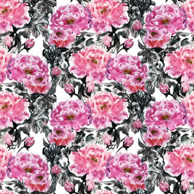 Suluboya şakayık çiçekleri, tasarım öğeleri ile zarif seamless modeli. Çiçek desenli davetiye, tebrik kartları, scrapbooking, baskı, hediye paketi, imalat, tekstil. 