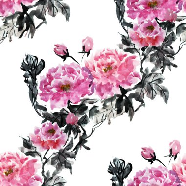 Suluboya şakayık çiçekleri, tasarım öğeleri ile zarif seamless modeli. Çiçek desenli davetiye, tebrik kartları, scrapbooking, baskı, hediye paketi, imalat, tekstil. 