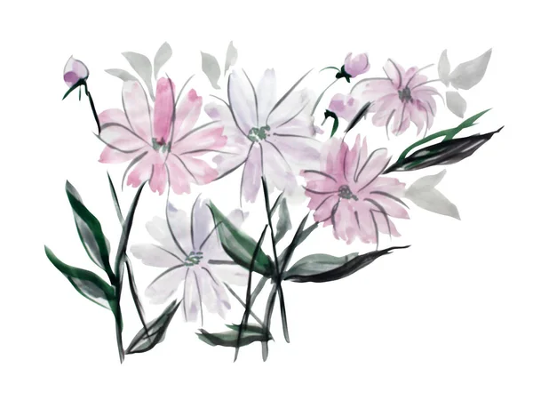 Διακοσμητικά Λουλούδια Ακουαρέλα Κλιπ Στοιχεία Σχεδιασμού Μπορεί Χρησιμοποιηθεί Για Κάρτες — Φωτογραφία Αρχείου