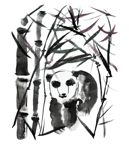 Urso Panda Aquarela Decorativa Plantas Bambu Clipart Elementos Design Pode — Fotografia de Stock