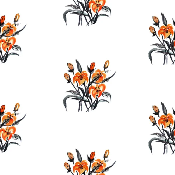 典雅无缝图案与水彩百合花 设计元素 剪贴簿 礼品包装 纺织花卉图案 — 图库照片