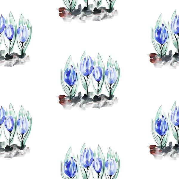 Elegantes Nahtloses Muster Mit Krokusblüten Aquarell Designelemente Blumenmuster Für Einladungen — Stockfoto