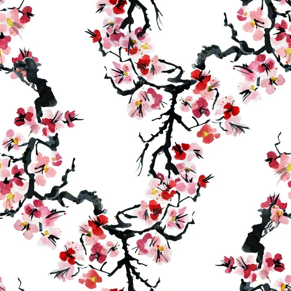 Elegante Naadloze Patroon Met Aquarel Bloeiende Sakura Bloemen Designelementen Bloemmotief — Stockfoto