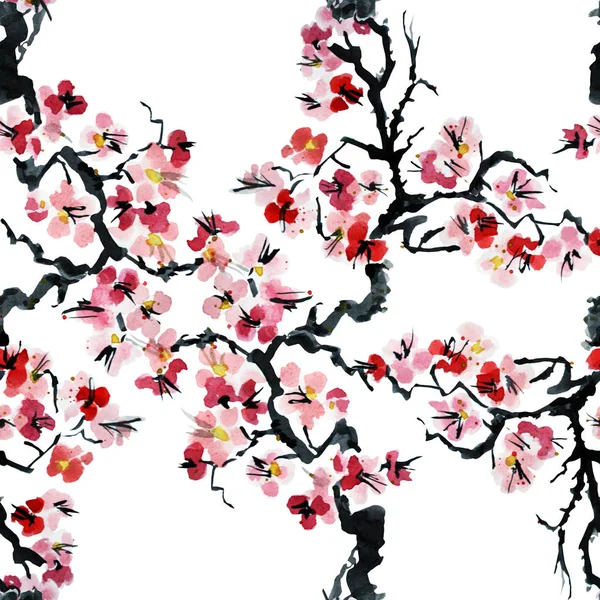 Elegant Sömlösa Mönster Med Akvarell Blommande Sakura Blommor Designelement Blommönster — Stockfoto