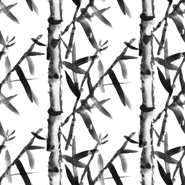 Елегантний Безшовний Візерунок Акварельними Бамбуковими Рослинами Елементами Дизайну Квітковий Візерунок — стокове фото