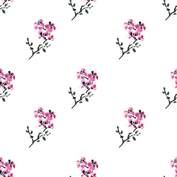 Elegant Seamless Pattern Watercolor Blooming Sakura Flowers Design Elements Floral — Stock Photo, Image