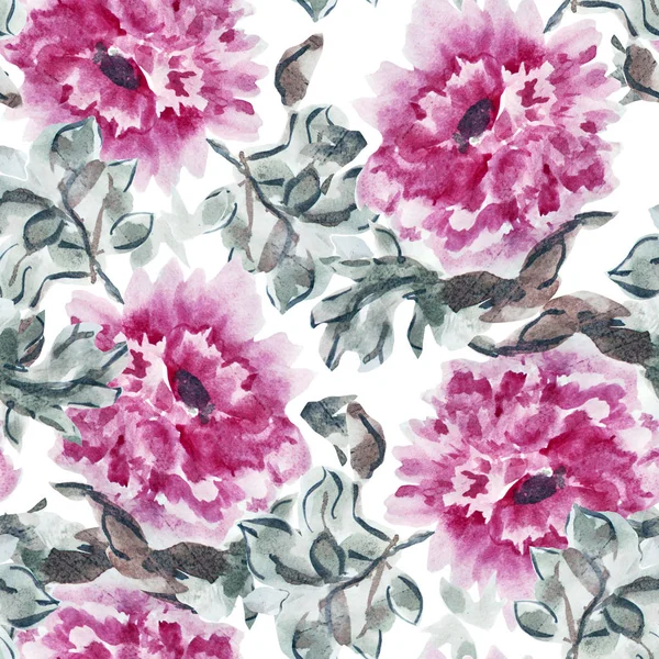 Elegantes Nahtloses Muster Mit Aquarell Pfingstrosenblüten Designelementen Blumenmuster Für Einladungen — Stockfoto