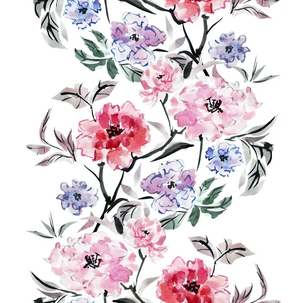 典雅无缝花纹与牡丹花 设计元素 剪贴簿 礼品包装 纺织花卉图案 — 图库照片