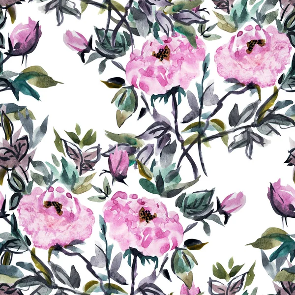 Elegant Sömlösa Mönster Med Akvarell Pion Blommor Designelement Blommönster För — Stockfoto