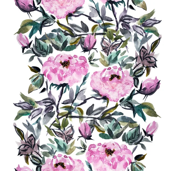 Elegant Seamless Pattern Watercolor Peony Flowers Design Elements Floral Pattern — Stock Photo, Image