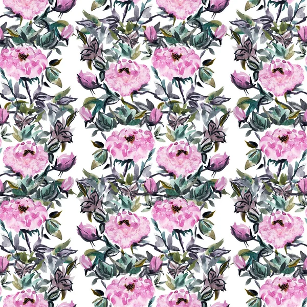 Elegant Seamless Pattern Watercolor Peony Flowers Design Elements Floral Pattern — Stock Photo, Image