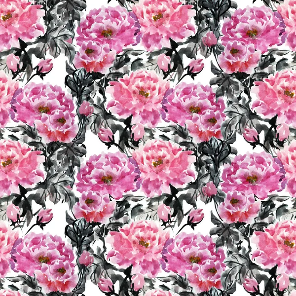 Elegant seamless pattern with  watercolor peony flowers, design elements. Floral pattern for invitations, greeting cards, scrapbooking, print, gift wrap, manufacturing, textile.