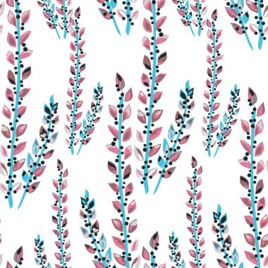 Soyut yaprakları ve tasarım unsurları olan zarif, pürüzsüz bir desen. Davetiyeler, kartlar, baskı, hediye paketi, imalat, tekstil, kumaş, duvar kağıtları için çiçek deseni