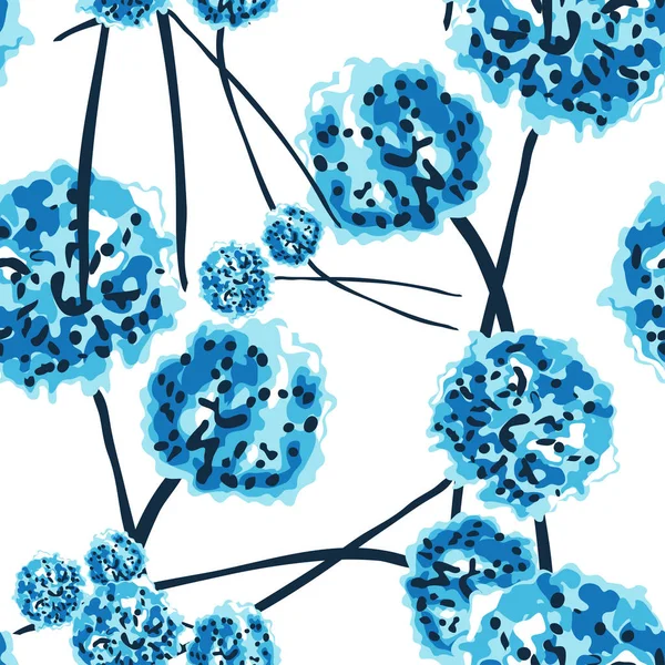典雅无缝图案与抽象的蓝色花朵 设计元素 印刷品 礼品包装 墙纸的花卉图案 — 图库矢量图片