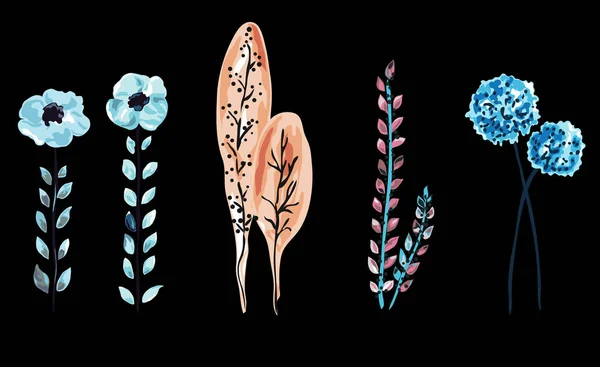 装饰花 Atumn 树和树枝 设计元素 可用于贺卡 平面设计 水彩风格的花卉背景 — 图库矢量图片