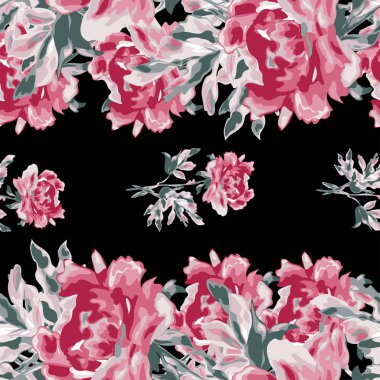 Şakayık çiçekleri ve tasarım elementleri olan zarif, pürüzsüz bir desen. Davetiyeler, kartlar, baskı, hediye paketi, imalat, tekstil, kumaş, duvar kağıtları için çiçek deseni