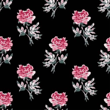 Şakayık çiçekleri ve tasarım elementleri olan zarif, pürüzsüz bir desen. Davetiyeler, kartlar, baskı, hediye paketi, imalat, tekstil, kumaş, duvar kağıtları için çiçek deseni