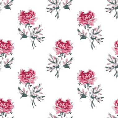 Şakayık çiçekleri ve tasarım elementleri olan zarif, pürüzsüz bir desen. Davetiyeler, kartlar, baskı, hediye paketi, imalat, tekstil, kumaş, duvar kağıtları için çiçek deseni