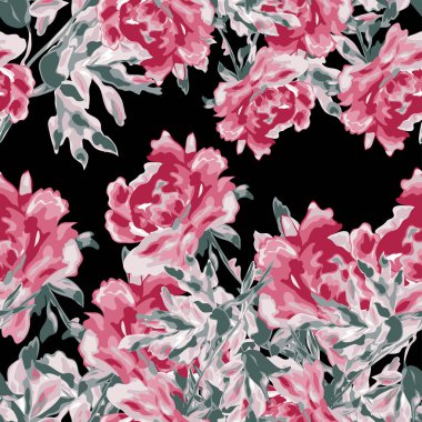 Şakayık çiçekleri ve tasarım elementleri olan zarif, pürüzsüz bir desen. Davetiyeler, kartlar, baskı, hediye paketi, imalat, tekstil, kumaş, duvar kağıtları için çiçek deseni