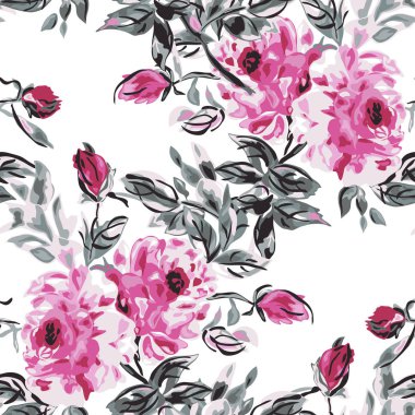 Şakayık çiçekleri ve tasarım elementleri olan zarif, pürüzsüz bir desen. Davetiyeler, kartlar, baskı, hediye paketi, imalat, tekstil, kumaş, duvar kağıtları için çiçek deseni