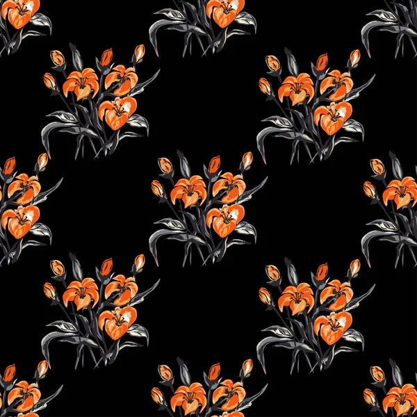 Elegante Naadloze Patroon Met Lelie Bloemen Design Elementen Bloemen Patroon — Stockvector