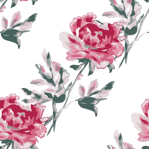 Élégant Motif Sans Couture Avec Des Fleurs Pivoine Des Éléments — Image vectorielle