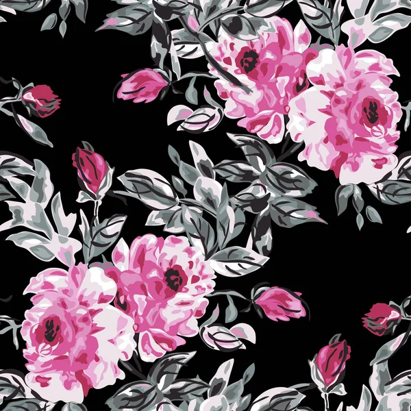 Élégant Motif Sans Couture Avec Des Fleurs Pivoine Des Éléments — Image vectorielle