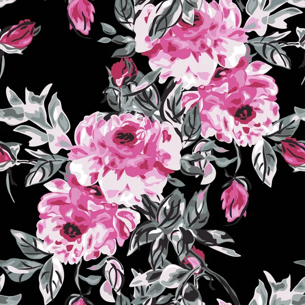 Élégant Motif Sans Couture Avec Des Fleurs Pivoine Des Éléments — Image vectorielle