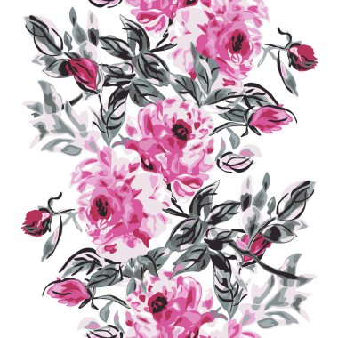 Şakayık çiçekleri ve tasarım elementleri olan zarif, pürüzsüz bir desen. Davetiyeler, kartlar, baskı, hediye paketi, imalat, tekstil, kumaş, duvar kağıtları için çiçek deseni