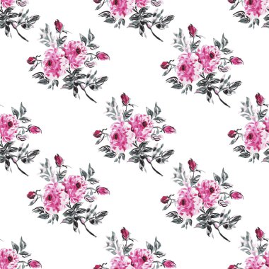 Şakayık çiçekleri ve tasarım elementleri olan zarif, pürüzsüz bir desen. Davetiyeler, kartlar, baskı, hediye paketi, imalat, tekstil, kumaş, duvar kağıtları için çiçek deseni