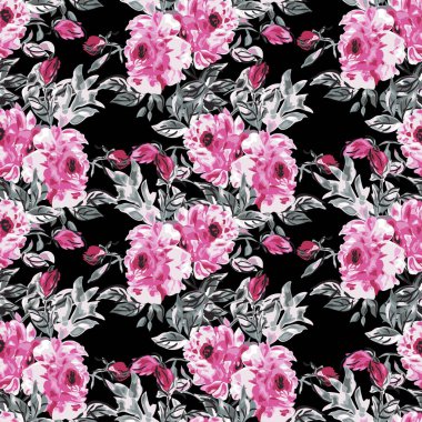 Şakayık çiçekleri ve tasarım elementleri olan zarif, pürüzsüz bir desen. Davetiyeler, kartlar, baskı, hediye paketi, imalat, tekstil, kumaş, duvar kağıtları için çiçek deseni