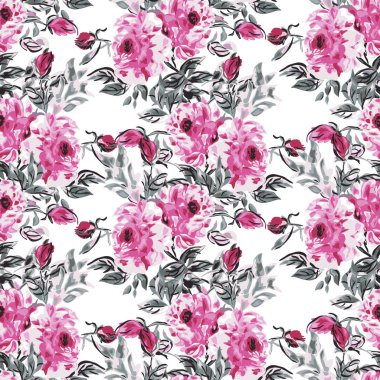 Şakayık çiçekleri ve tasarım elementleri olan zarif, pürüzsüz bir desen. Davetiyeler, kartlar, baskı, hediye paketi, imalat, tekstil, kumaş, duvar kağıtları için çiçek deseni