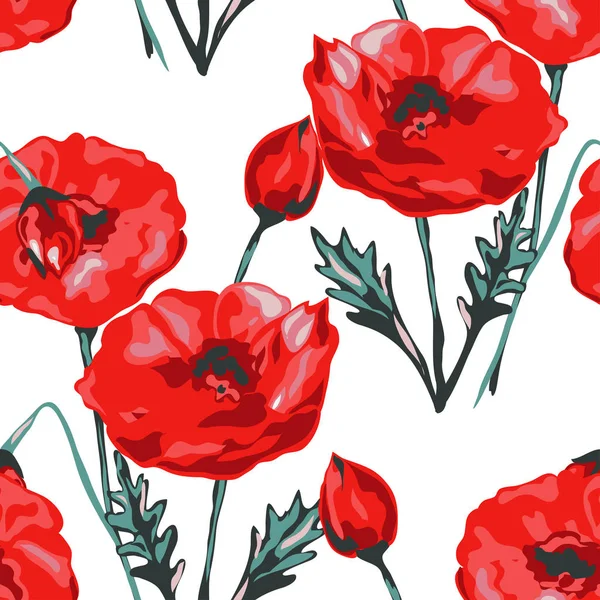 Haşhaş çiçekleri ve tasarım elementleriyle zarif, pürüzsüz bir desen. Davetiyeler, kartlar, baskı, hediye paketi, imalat, tekstil, kumaş, duvar kağıtları için çiçek deseni