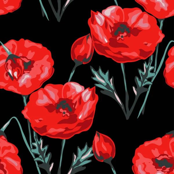 Haşhaş çiçekleri ve tasarım elementleriyle zarif, pürüzsüz bir desen. Davetiyeler, kartlar, baskı, hediye paketi, imalat, tekstil, kumaş, duvar kağıtları için çiçek deseni