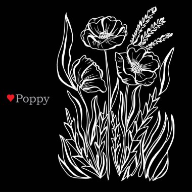 Dekoratif çiçek haşhaş, tasarım öğeleri. Tasarımını yazdırma, kartları, davetiyeleri, afişler, posterler için kullanılabilir. Çiçek arka planda satır sanat tarzı