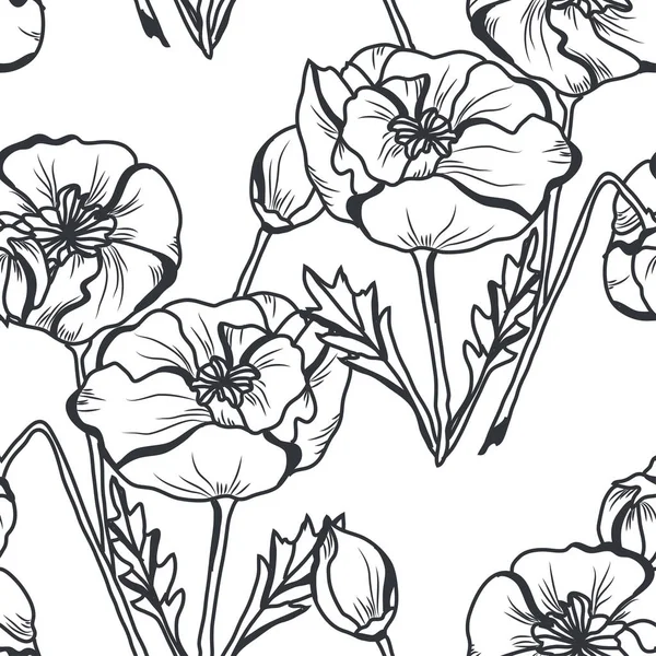 Elegante Naadloze Patroon Met Papaver Bloemen Design Elementen Bloemen Patroon — Stockvector