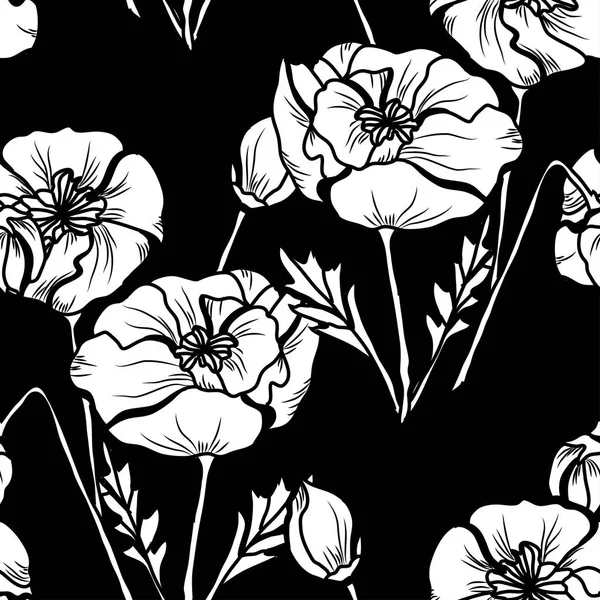Elegantes Nahtloses Muster Mit Mohnblumen Designelementen Blumenmuster Für Einladungen Karten — Stockvektor