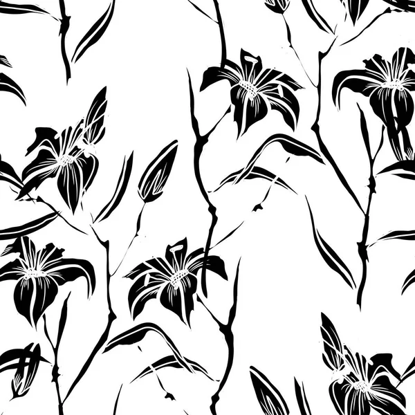 Elegante Patrón Sin Costuras Con Flores Lilly Elementos Diseño Patrón — Archivo Imágenes Vectoriales