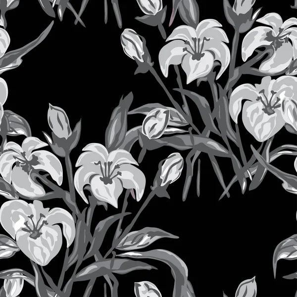 Elegant Sömlöst Mönster Med Lilja Blommor Designelement Blommönster För Inbjudningar — Stock vektor