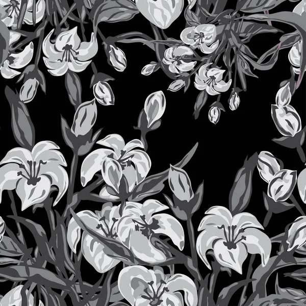 Elegantní Bezešvý Vzor Liliovými Květy Designové Prvky Květinový Vzor Pro — Stockový vektor
