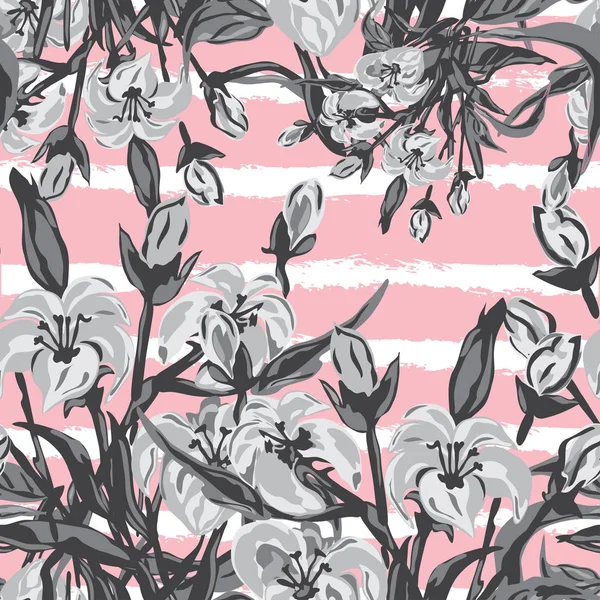 Zambak Çiçekleri Tasarım Elementleriyle Zarif Pürüzsüz Bir Desen Davetiyeler Kartlar — Stok Vektör