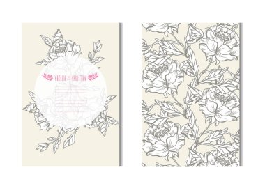 Dekoratif şakayık çiçekleri, tasarım öğeleri ile zarif kartları. Kullanılabilir düğün, bebek duş, anneler günü, Sevgililer günü, Doğum günü kartları, davetiyeler, selamlar. Vintage dekoratif çiçek.