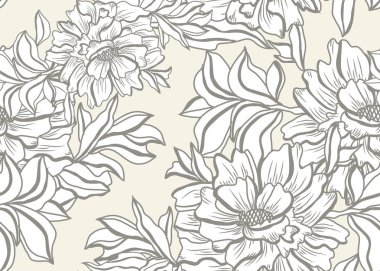 Şakayık çiçekleri ve tasarım elementleri olan zarif, pürüzsüz bir desen. Davetiyeler, kartlar, baskı, hediye paketi, imalat, tekstil, kumaş, duvar kağıtları için çiçek deseni