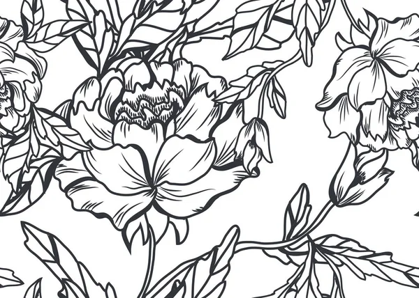 Κομψό Σχέδιο Χωρίς Ραφή Λουλούδια Παιώνιος Στοιχεία Σχεδιασμού Floral Μοτίβο — Διανυσματικό Αρχείο